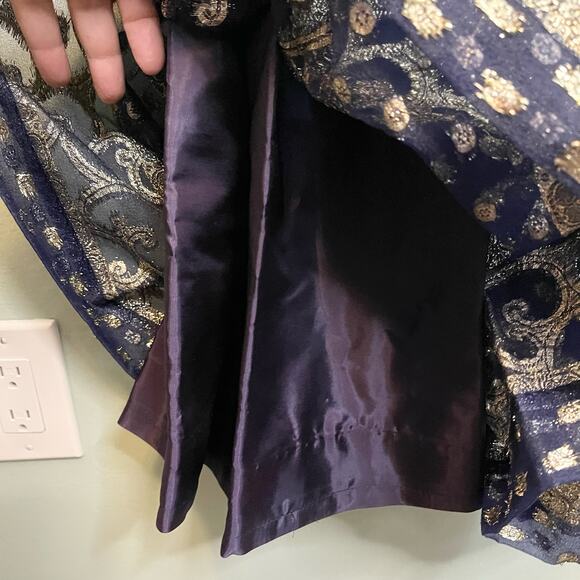 Vintage 1980s Act 2 Blue Gold Mesh Metallic Dress Size 8 Dress - Picture 10 of 14